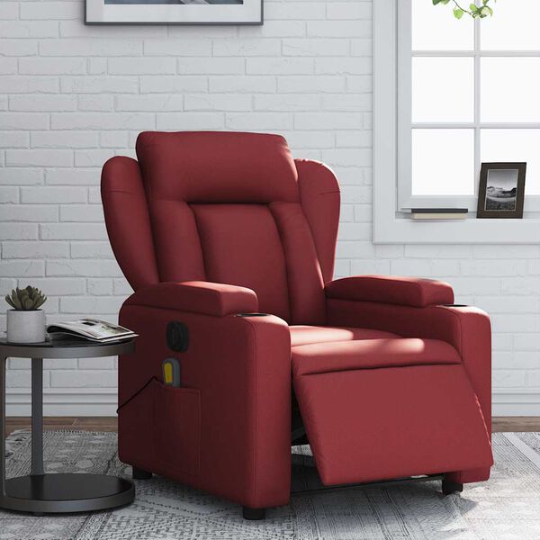 vidaXL Sill&oacute;n de masaje reclinable de cuero artificial rojo tinto