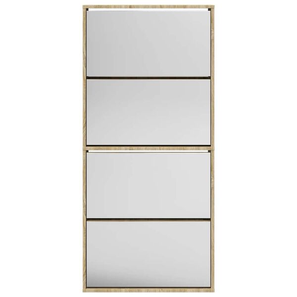 vidaXL Zapatero 4 compartimentos espejo color roble 63x17x134cm