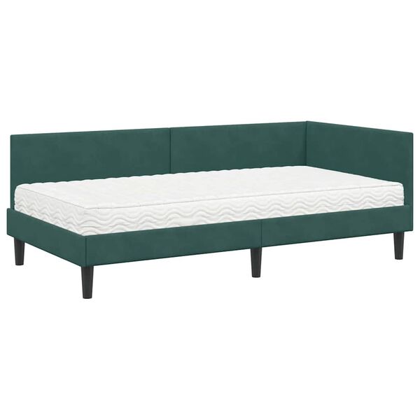 vidaXL Estructura de Cama Esquina con Colch&oacute;n 2 pcs Verde Terciopelo