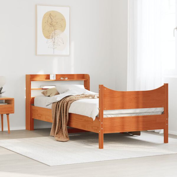 vidaXL Estructura cama con cabecero madera pino marr&oacute;n cera 90x190 cm