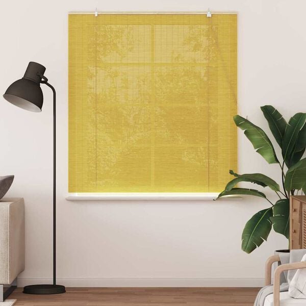 vidaXL Estor enrollable con cortinas Amarillo 150 x 160 cm Bamb&uacute;