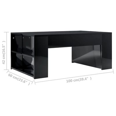 vidaXL Mesa centro madera contrachapada negro brillante 100x60x42 cm