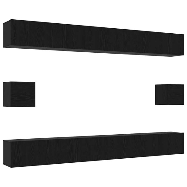 vidaXL Conjunto de mueble de TV 8 pcs Roble Negro Madera de ingenier&iacute;a