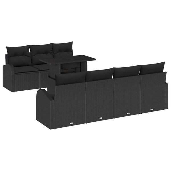 vidaXL Conjunto de sofá de jardín 8 pcs Negro Rattan de Poliéster