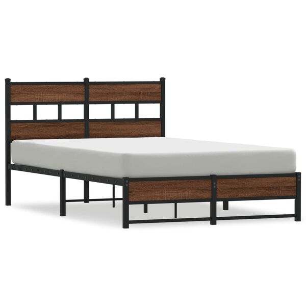 vidaXL Estructura de cama sin colch&oacute;n metal marr&oacute;n roble 120x190 cm