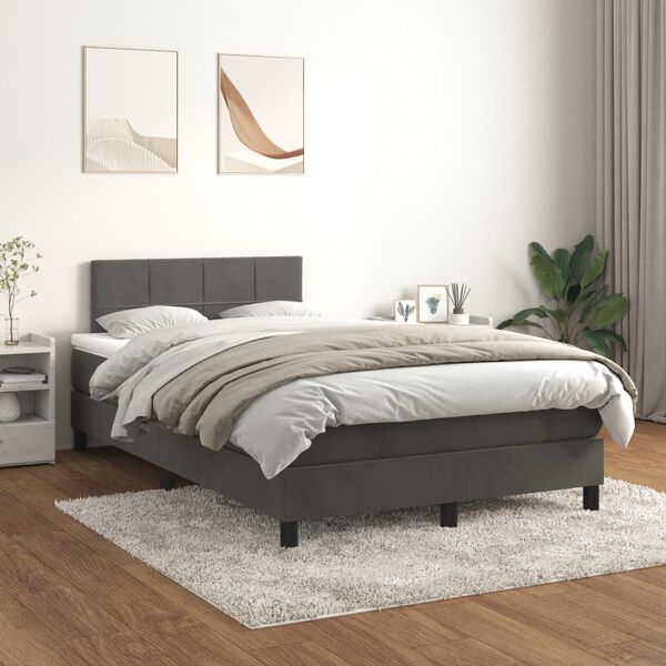 vidaXL Cama box spring con colch&oacute;n terciopelo gris oscuro 120x200 cm