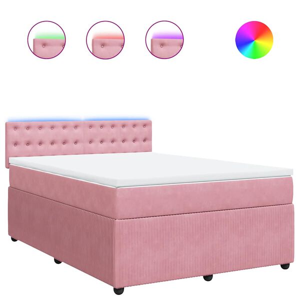 vidaXL Cama box spring con colch&oacute;n terciopelo rosa 140x200 cm