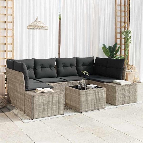 vidaXL Conjunto de sofá de jardín 7 pcs Gris Claro ratán sintético