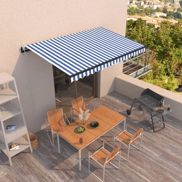 vidaXL Toldo autom&aacute;tico retr&aacute;ctil azul y blanco 400x350 cm