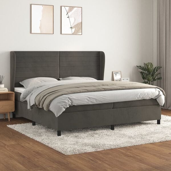 vidaXL Cama box spring con colch&oacute;n terciopelo gris oscuro 200x200 cm