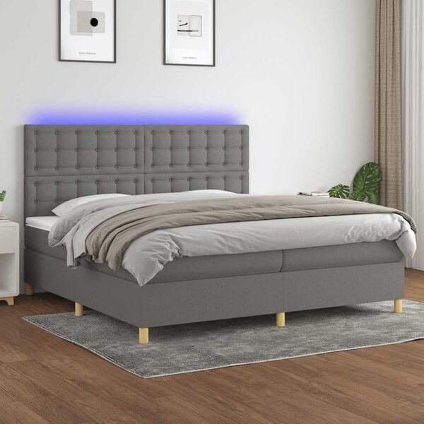 vidaXL Cama box spring colch&oacute;n y luces LED tela gris claro 200x200 cm