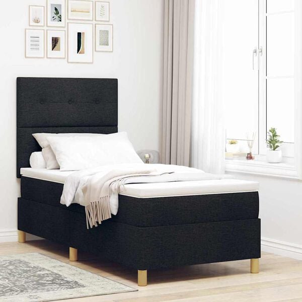 vidaXL Cama tipo Box Spring con colch&oacute;n Negro 90 x 190 cm tela