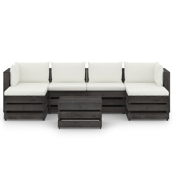 vidaXL Muebles de jard&iacute;n 7 pzas con cojines madera impregnada gris