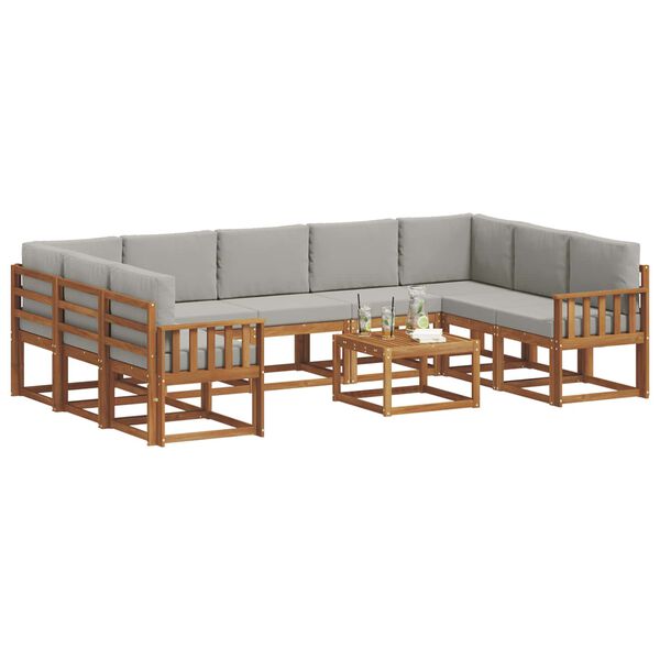 vidaXL Conjunto de sof&aacute;s de exterior 10 pcs Gris Natural y Claro