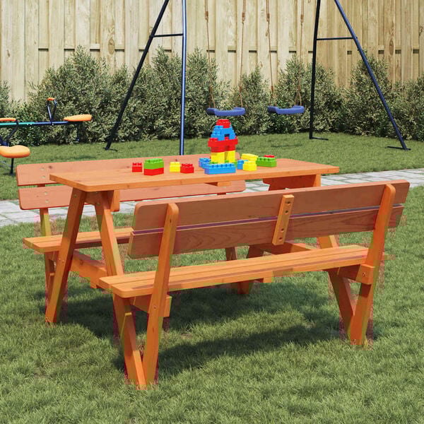 vidaXL Mesa de picnic para 4 ni&ntilde;os agujero para sombrilla madera abeto