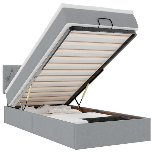 vidaXL Cama otomana con colch&oacute;n gris claro 100x200 cm tela