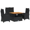 vidaXL Juego comedor jard&iacute;n 4 piezas con cojines rat&aacute;n sint&eacute;tico negro