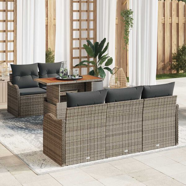vidaXL Conjunto de sof&aacute;s de jard&iacute;n 6 pcs Gris rat&aacute;n sint&eacute;tico