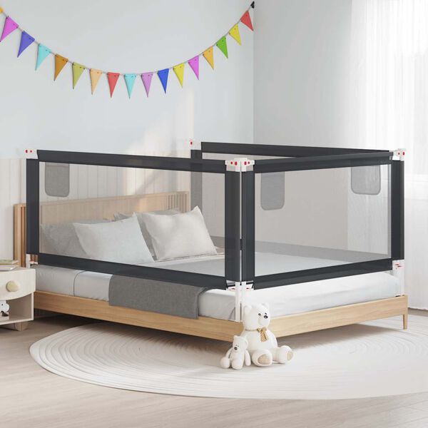 vidaXL Barandilla de seguridad cama de ni&ntilde;o gris oscuro tela 200x25 cm