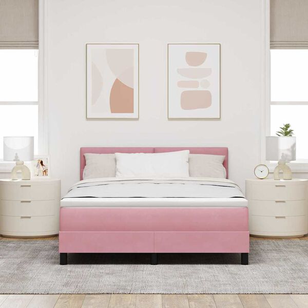 vidaXL Cama Box Spring LED con colch&oacute;n Rosa 140 x 200 cm Terciopelo