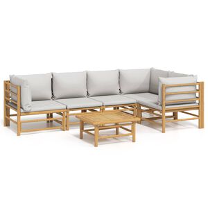 vidaXL Set de muebles de jard&iacute;n 6 piezas bamb&uacute; con cojines gris claro