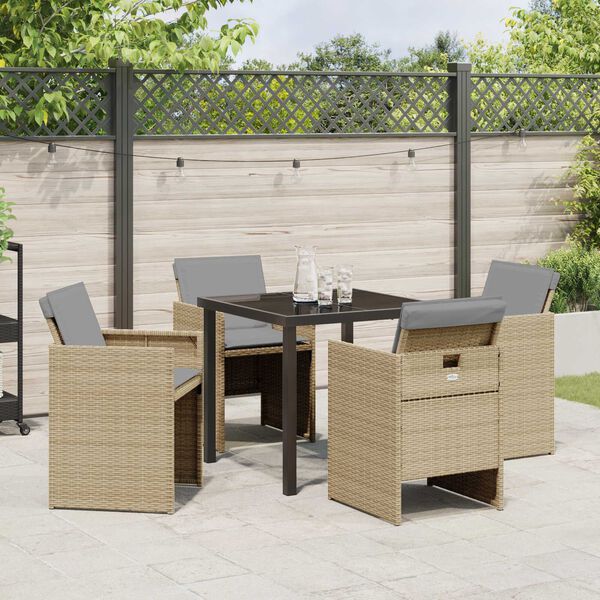 vidaXL Conjunto de Comedor de Jard&iacute;n 5 pcs Beige rat&aacute;n sint&eacute;tico