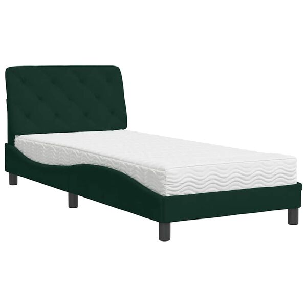 vidaXL Cama con colch&oacute;n terciopelo verde oscuro 90x190 cm