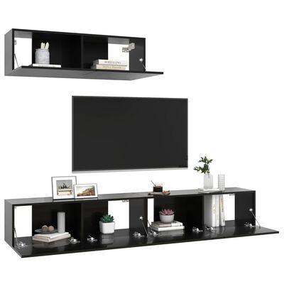 vidaXL Muebles de TV 3 piezas de aglomerado negro brillante