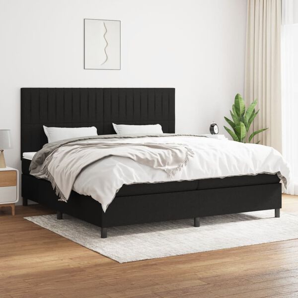 vidaXL Cama box spring con colch&oacute;n tela negro 200x200 cm