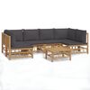 vidaXL Set de muebles de jard&iacute;n 7 piezas bamb&uacute; con cojines gris oscuro