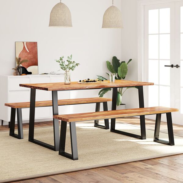 vidaXL Juego de comedor con borde vivo 3 piezas madera maciza acacia