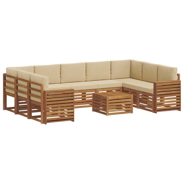 vidaXL Juegos de sof&aacute;s 10 pcs Natural y Beige Madera de Acacia S&oacute;lida