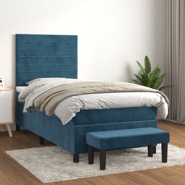 vidaXL Cama box spring con colch&oacute;n terciopelo azul oscuro 90x200 cm