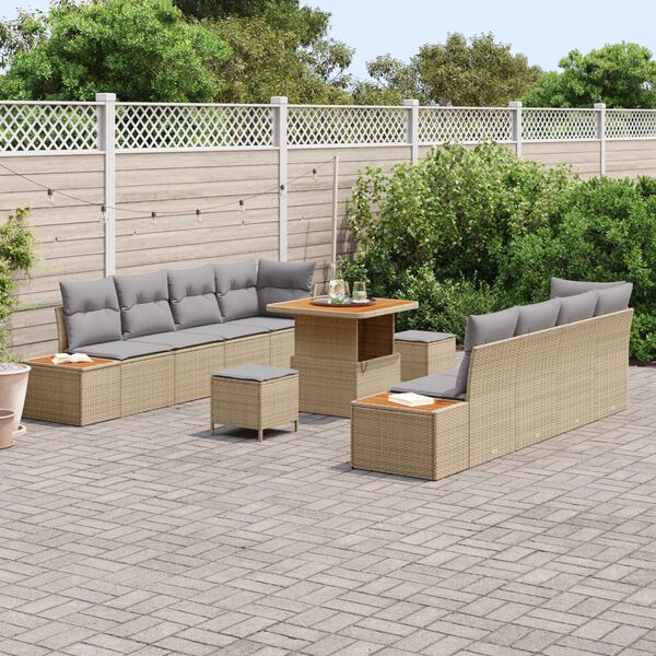 vidaXL Conjunto de sofá de jardín con cojín 11 pcs Beige Poliratán