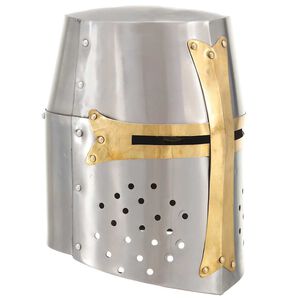 vidaXL R&eacute;plica casco de caballero cruzado medieval LARP acero plateado
