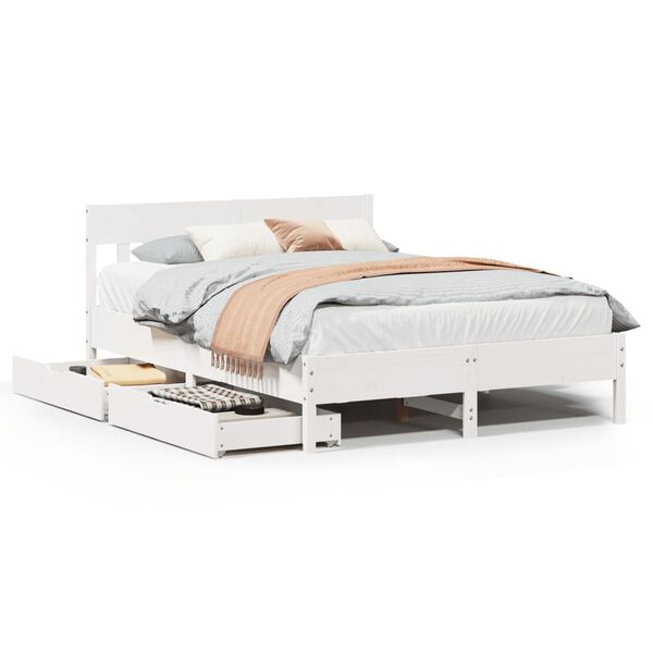vidaXL Estructura de cama sin colch&oacute;n madera de pino blanca 150x200 cm