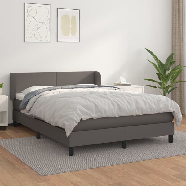 vidaXL Cama box spring con colch&oacute;n cuero sint&eacute;tico gris 140x200 cm