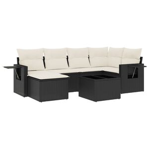 vidaXL Set de comedor de jard&iacute;n 7 pzas y cojines rat&aacute;n sint&eacute;tico negro