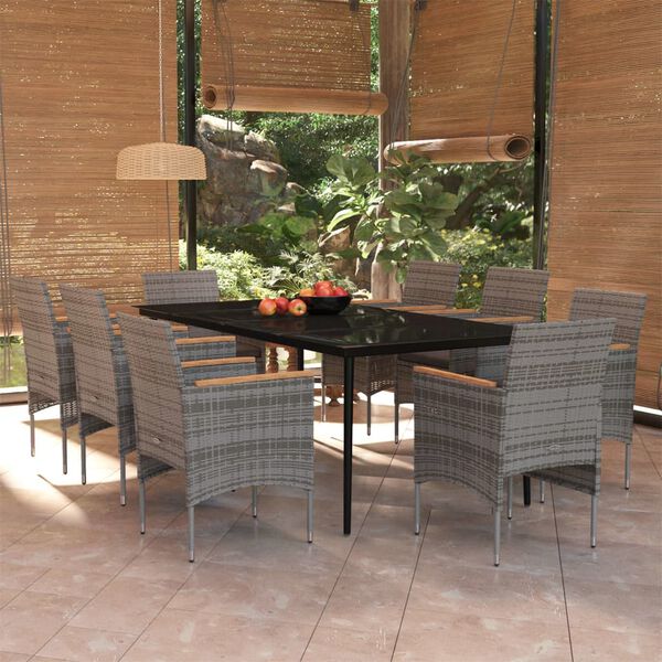 vidaXL Juego de comedor de jardín 9 piezas gris y negro