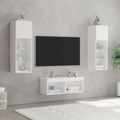 vidaXL Muebles de TV de pared con luces LED 4 piezas blanco