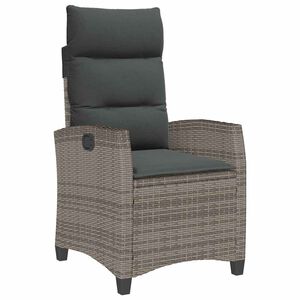 vidaXL Silla de jard&iacute;n reclinable con mesa auxiliar rat&aacute;n gris