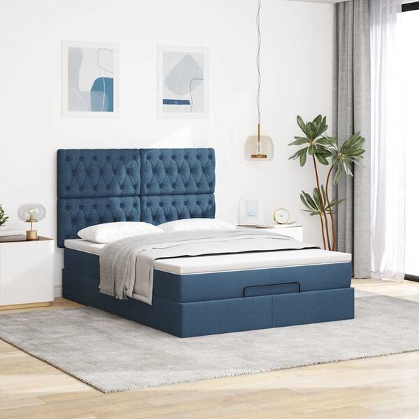 vidaXL Estructura de cama otomana colch&oacute;n tela azul pardo 140x200cm