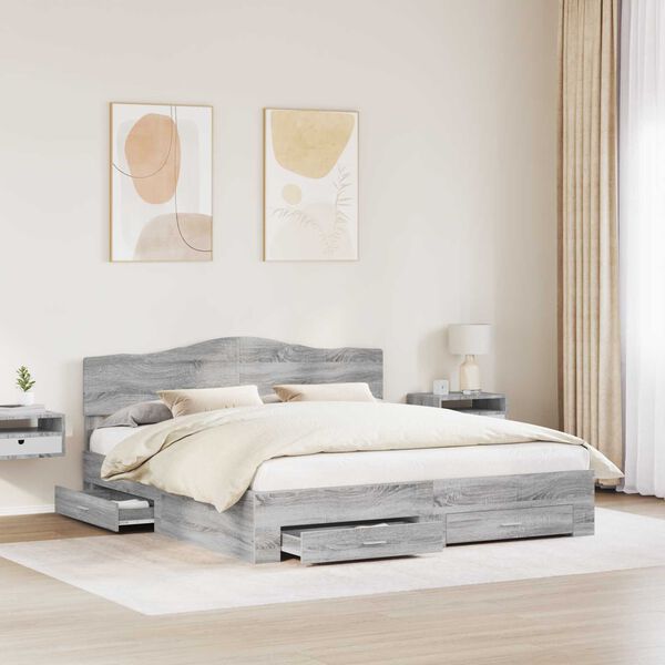 vidaXL Estructura de cama con cabecera Gris Sonoma 200 x 200 cm