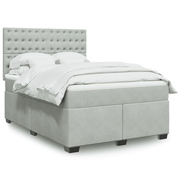vidaXL Cama box spring con colch&oacute;n terciopelo gris claro 140x200 cm