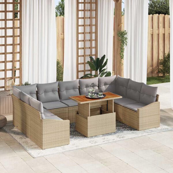 vidaXL Conjunto de sofá de jardín 10 pcs Beige Poliratán