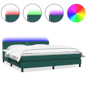 vidaXL Cama box spring con colch&oacute;n y LED terciopelo verde oscuro 180x220 cm