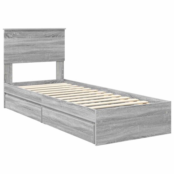 vidaXL Cama con almacenamiento con cabecera Gris Sonoma 75 x 190 cm