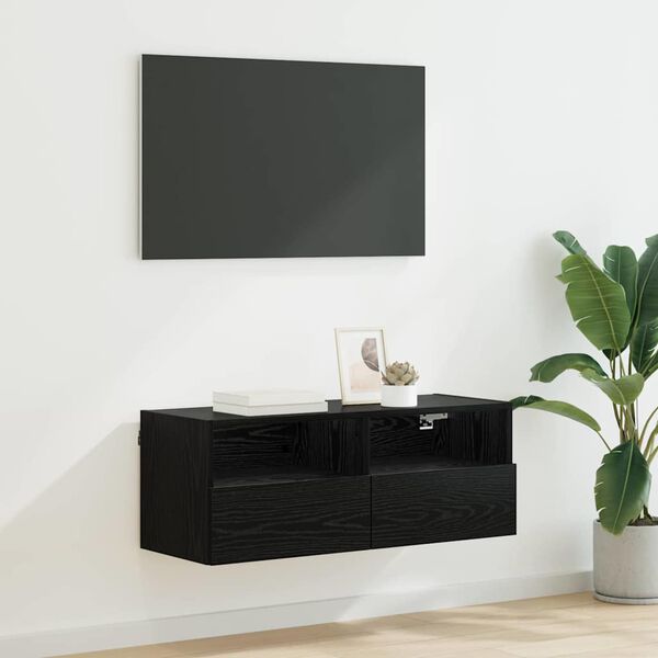 vidaXL Mueble de TV Montado en la Pared Roble Negro 80 x 30 x 30 cm