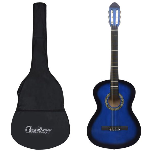 vidaXL Guitarra cl&aacute;sica para principiantes con funda azul 4/4 39"