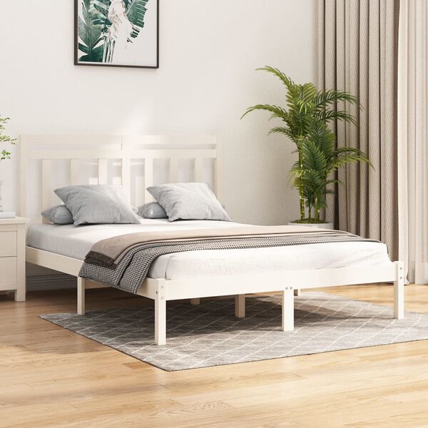 vidaXL Estructura de cama madera maciza blanca King Size 150x200 cm